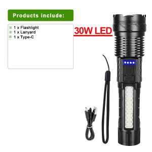 Super Strong 30W LED Flashlight USB Rechargeable Torch XHP90 High Power LED Flash Light Tactical Hunting Lantern