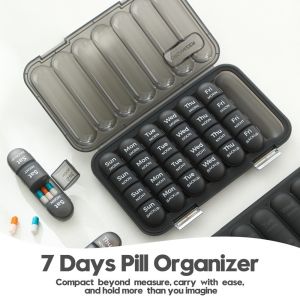SWEET LORD Sealed 7-Day Pill Box Large Capacity 21/28 Grids Weekly Pill Organizer Morning Noon Evening Separate Container Travel Pill Case Travel Home Use