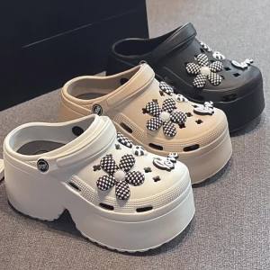 [Free Shipping] New 9CM Thick-Soled Clog Sandals for Women Summer Closed-Toe Indoor Outdoor Non-Slip Beach High-Heel Slippers