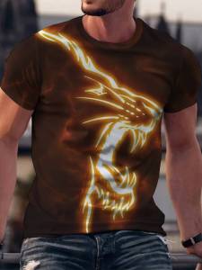 Men 3dT Short-sleeve shirt with lion print Cool and loose summer round-neck top