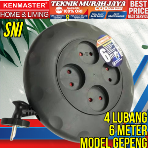 KENMASTER KABL042 KABEL ROLL 6 Meter Extensi Panjang 4 LUBANG + Indicator Light SNI Gepeng Tipis