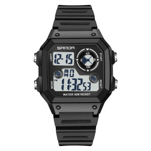 SANDA 418 New Square Watch Swimming Waterproof Alarm Luminous Mens Watch Simple Fashion Sports Watches