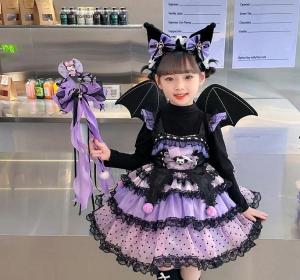 Anime Sanrio Kuromi Childrens Dress CosPlay Dress Anime Academy Style Pleated Skirt Girl Princess Clothes Girl  Birthday Gift
