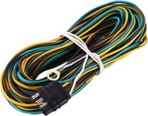25ft Trailer Wiring Harness with 4 Flat Connector 18 AWG Color Coded Wires Trailers Light Wirings Harness Extension with 4ft White Ground Wire