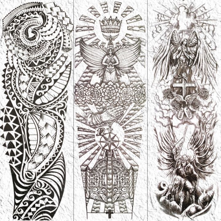 HBESTY Magic Tattoo】 Sketch Full Arm Leg Drawing Tattoos Temporary Angel  Wing Sun Cross Tatoos Waterproof Fake Tattoo Stickers for Men Women Body Art  Fashion Icon