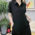 100%Cotton Lapel Stretch Dresses Women Korean Style Short Sleeve Oversized 100KG Fat Girl Can Wear Loose Casual Plain Cotton Polo Collar Long T-shirt Dresses. 