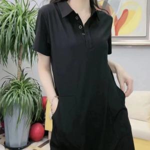 100%Cotton Lapel Stretch Dresses Women Korean Style Short Sleeve Oversized 100KG Fat Girl Can Wear Loose Casual Plain Cotton Polo Collar Long T-shirt Dresses