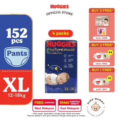 [MIKO MUMMY 18-21.08] Huggies Naturemade Overnite Pants Diapers XL38 (4 Packs)