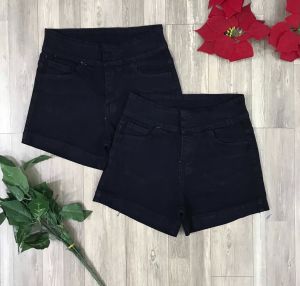 Quần Sọt Jean Nữ Co Giãn Mạnh Lưng Cao Màu Đen 2 Nút Có Size Đại