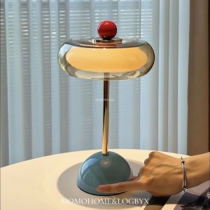 Retro Cream Glass Table Lamp Touch Dimmable 3 Color Rechargeable Bedside Lamp Vintage Decor for Bedroom Living Room Aesthetic Room Gift Mid Century Modern