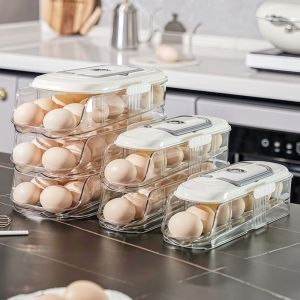LIANG Transparent Automatic Rolling Egg Container Large Capacity Stackable Egg Storage Box Durable Space Saving Large Egg Holder for Home