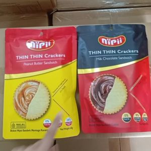 Nipii Thin Thin Cracker Milk Chocolate Sandwich Peanut Butter Sandwich Biskut Nipis Mentega Kacang