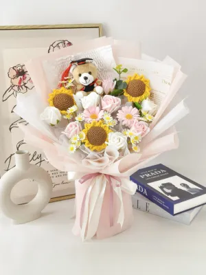 Soap Flower & Crochet Flower Graduation Bouquet Sunshine Bloom for Graduation Convocation