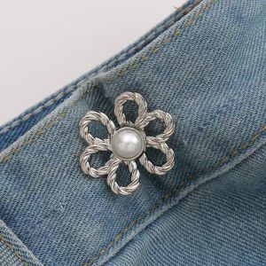 BECORATE 1pc Cute Detachable Buttons Metal Brooch Pin Buckle Flower Waist Pin Jeans Adjustment Nail-free