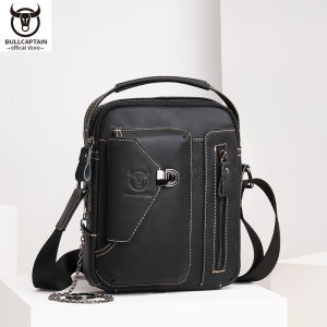 BULLCAPTAIN Mens Messenger Leather Bag Casual Business Messenger Bag Multifunctional 6.7-inch Mobile Phone Anti-theft Portable Shoulder Bag