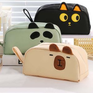 TINGTIAN Black Cat Panda Capybara Pen Case  Organizer Large Capacity Panda Pen Holder Portable Animal Zipper Pencil Pouch School Supplies