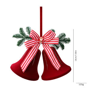 Velvet Bell Hanging Decor with Red Pine Cone - Christmas Door Holiday Pendant