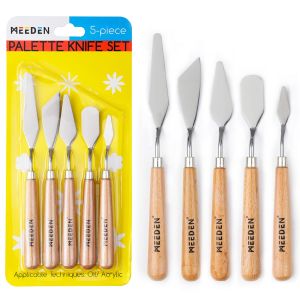 MEEDEN 5Pcs Palette Knife Set: Stainless Steel Painting Knives with Wood Handle - Pallet Knife Set for Oil Canvas Acrylic Painting Color Mixing