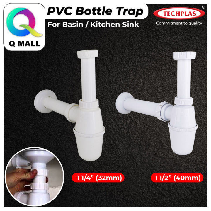 Q MALL Techplas PVC Plastic Bottle Trap For Kitchen Sink (40mm - 1 1/2 ...