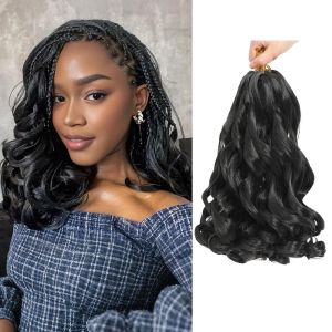 Tóc tết xoăn Pháp màu đen 12 inch 8 gói    Tóc tết xoăn đã được duỗi thẳng sẵn kiểu xoăn Pháp tóc nối móc sợi tổng hợp đàn hồi