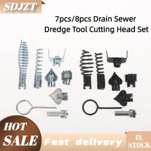 SDJZT 7 8Pcs Drain Cleaner Machine Combination Cutter Head Tool Cutting Head Tool Home Toilet Bathroom Bath Bathtub Accessories