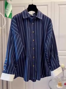 Retro Striped Women Shirts Korean Office Long Sleeve Female Casual Blouse Autumn All Match Button Turn Down Collar Ladies Tops