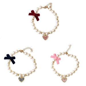 Pearls Bowknot Pet Necklace Decoration Necklace Fashion Pendants Cats Party Accessories