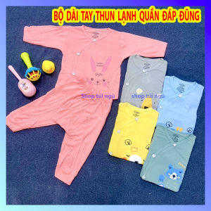 Bộ dài tay thun lạnh vải mềm mịn khuy chéo quần đáp đũng cho bé trai và gái