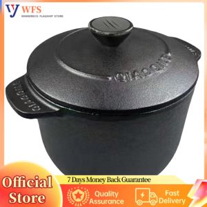 Durable Cast Iron Dutch Oven Rice Cooker Deepened Pot for Cooking Rice and Soups in Kitchen Black Finish