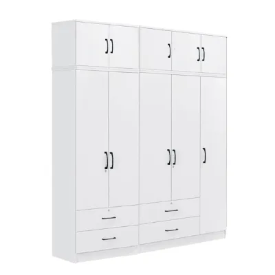 Livingmall Cyprus Series 1/2/3/4/5 Doors Tall Wardrobe with Drawers and Top Cabinet in Full White Colour