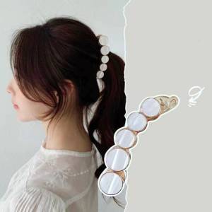 ENSHIS fashion Pearl Barrettes Hair Claws Women Elegant Hairpins Geometric Plastic Girls Banana Hair Clip