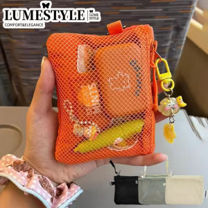 Womens Bag Simple Grid Storage Bag Double-layer Zipper Portable Makeup Mesh Miscellaneous Coin Purse Gauze Bag