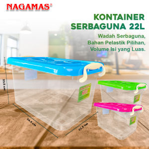 NAGAMAS Box Kontainer Plastik Dengan Roda Kotak Penyimpanan 22 Liter