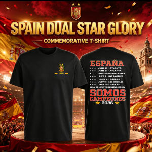 [Local Stock] HBESTY  Spain Dual Star Glory Double Sided Tee Espana Camiseta España Futbol  Tournament Schedule Front Back Crest Graphic T-Shirt