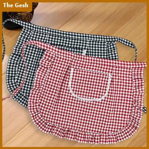 [The Gesh] Apron Square Check Half Waist Apron Cotton Material Stain Resistant Breathable Home Cooking Work Clothes Kitchen Accessories