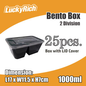 LuckyRich ~ Bento Box 2 - Division 25/50pcs 1000ml Plastic Food Container lunchbox with lid Cover