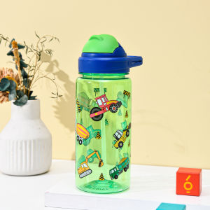 600ml Kids Water Bottle with Flip-Up Straw and Carry Handle for Toddler Leak-Proof Durable Drinking Cup Botol Air 2586