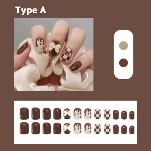 24-Piece Press-On Nail Art Set with Glue Handmade Fake Nails Short/ Long Finger Nails Art Manicure Stickers DIY