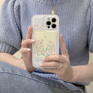 CrashStar Light Purple Oil Painting Flowers Soft Leather Shockproof Phone Case For iPhone 15 Pro Max 14 Pro Max 13 Pro Max 12 Pro Max 11 Fashion Phone Casing Cover With Full Cover Lens Camera Protection Hot Sale