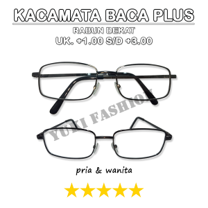 BAYAR DITEMPAT - Kacamata Baca Plus (+) Ukuran ( +1.00 s.d. +3.00 ) Untuk Baca Jarak Dekat Frame Besi Hitam Lensa Transparan Untuk Pria Wanita Kacamata Rabun Dekat Nosepad Hidung Super Fokus Model Retro Vintage Kekinian Reading Glasses Korean Style
