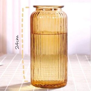 Lọ Hoa Thủy Tinh Vân Sọc Màu Hổ Phách Cắm Hoa Trang Trí Nhà Cửa Phong Cách Vintage Cao 24cm Trùm Sỉ Gia Thành