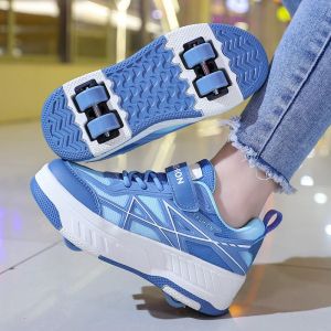 Retractable 4-Wheel Kids Heelys Shoes Non-Slip Wearproof Hidden Roller Sneakers for Teens 2 Colors