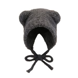 MEMGOUO Cute Bear Ears Winter Hat Woolen Velvet Lining Bucket Hat Outdoor Plush Windproof Cap for Women