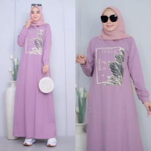 Gamis Wanita Terbaru 2024 Dinda Dress Bahan Kaos Katun Combed Apk Sablon Dress Wanita Simple Ootd Hijab Style