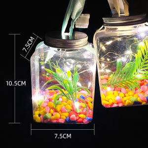 JJT Mini LED Light-Up Fish Jar with Decorative Pebbles and Plants - Portable Pet Habitat for Fish or Turtles