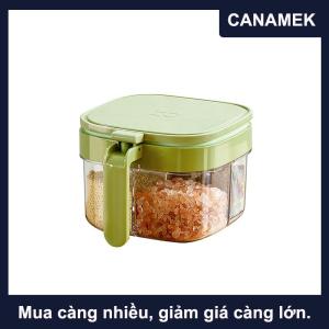 【CANAMEK】 Gia vị hộp với nắp và muỗng 4 ngăn gia vị chậu với xử lý nhà bếp gia vị lọ cho đường muối hạt tiêu