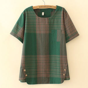 LOMOGI【Set】Plus Size Suit Female Summer Korean Style Plaid Blouse + Casual Pants Loose Two-piece Suit/Single Top
