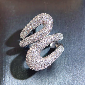 SEQUITO Creative Women Finger Ring White Gold Plated Full Micro Paved Tiny AAAAA Cubic Zirconia Irregular Adjustable Wedding Band Jewelry SR150