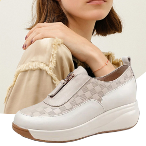 Retro Casual Plaid Loafers in Soft Bottom Roman Shoes with Front Zipper Increasing Single Shoes