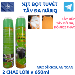 (COMBO 2 CHAI) Chai Xịt Bọt Tuyết Tẩy Dầu Mỡ Nhà Bếp Foam Tẩy Đa Năng Làm Sạch Bề Mặt Da Gỗ Nhựa - 3T (650ml)